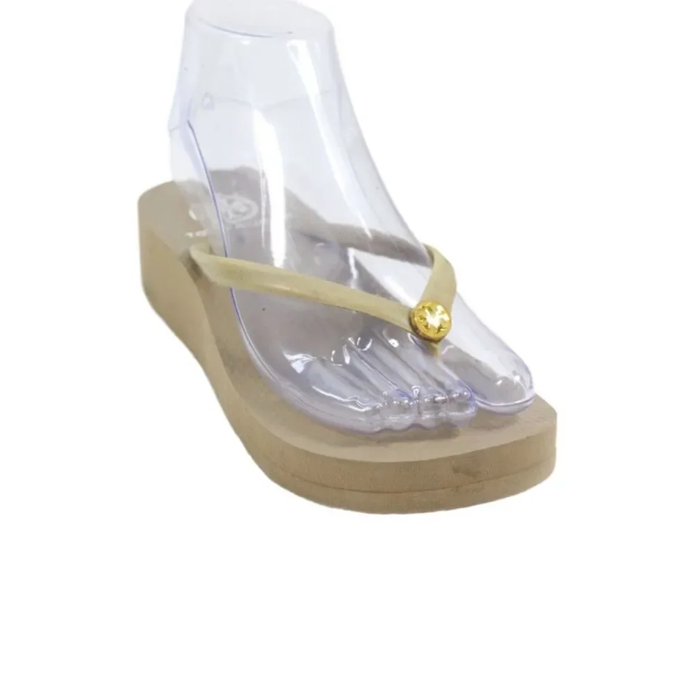 Tory Burch Womens Slide On Platform Flip Flops Beige Size 5
